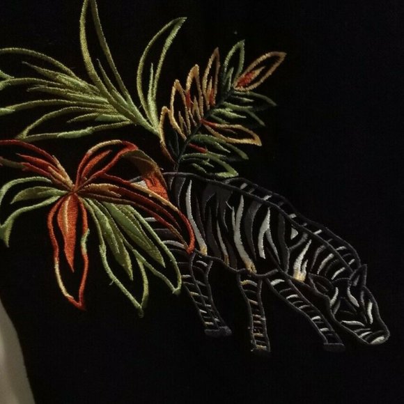 🦓🐯🐆Linen Shift Dress Embroidered w/Safari Animals Sleeveless Black Size 10 - Picture 5 of 15